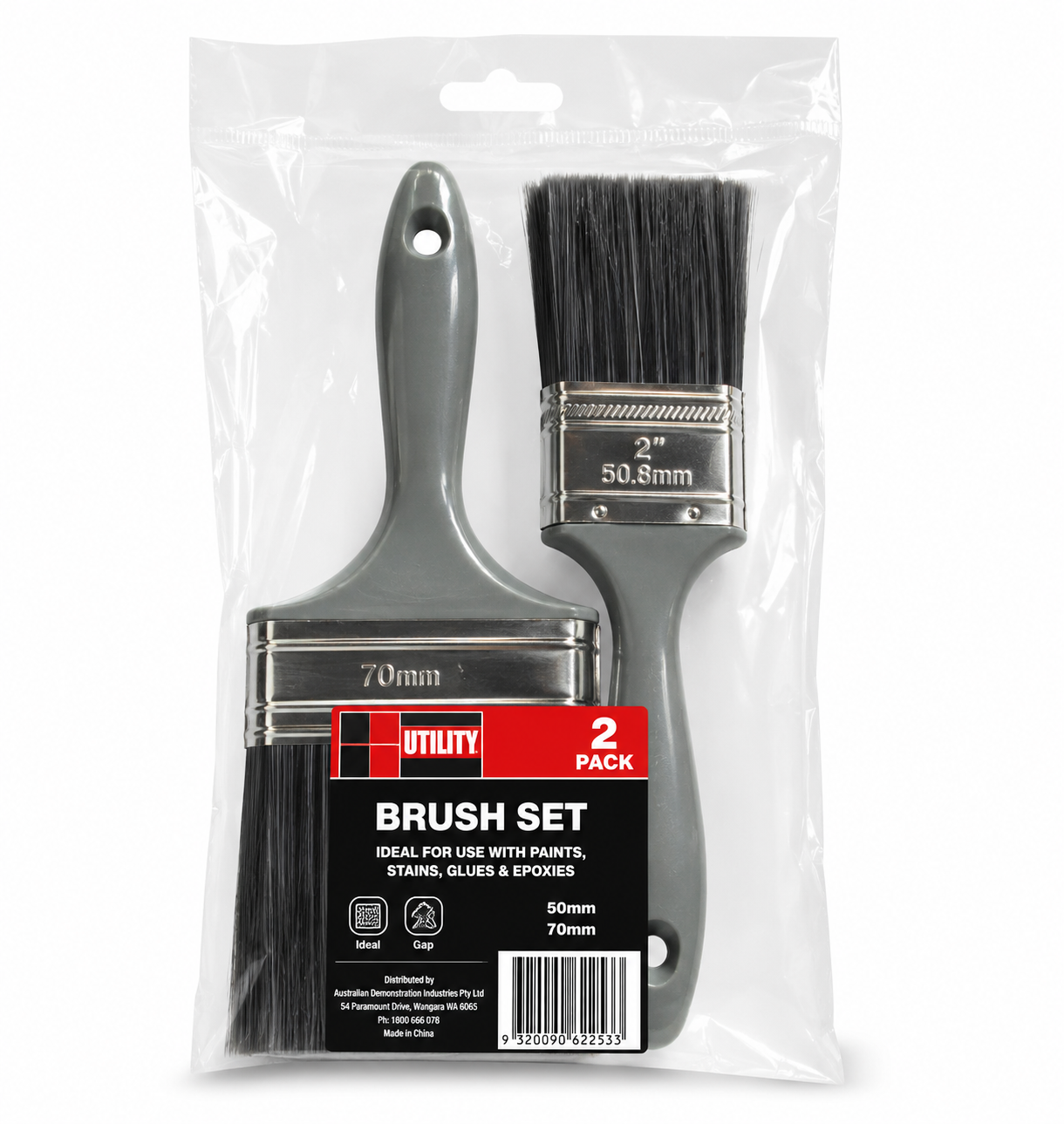 Utility Paint Brush Set - 2 Pack (50mm & 70mm)