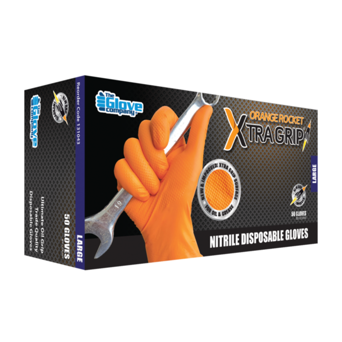 Orange Rocket Xtra Grip Nitrile Gloves | Box of 50 | Large