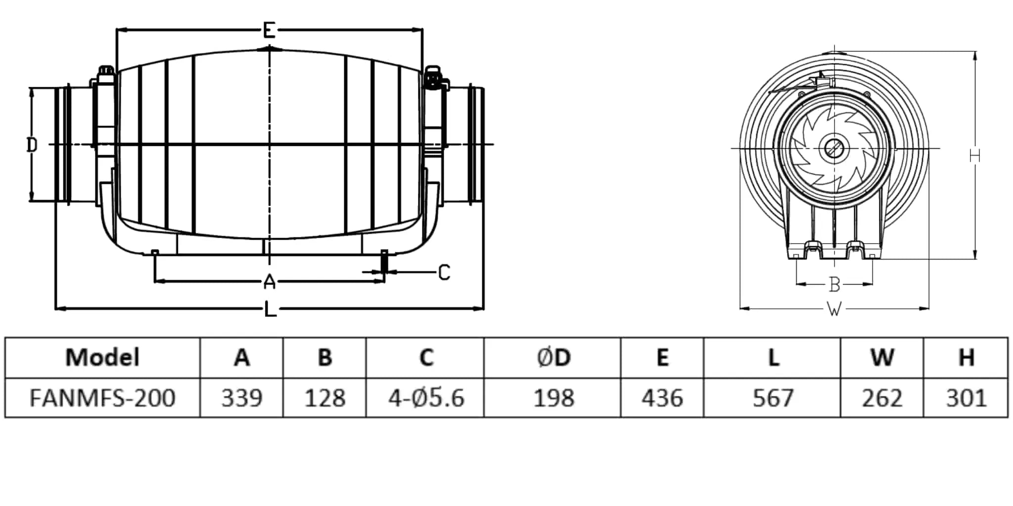 200mm MEC Silent Mixed Flow 2-Speed Fan